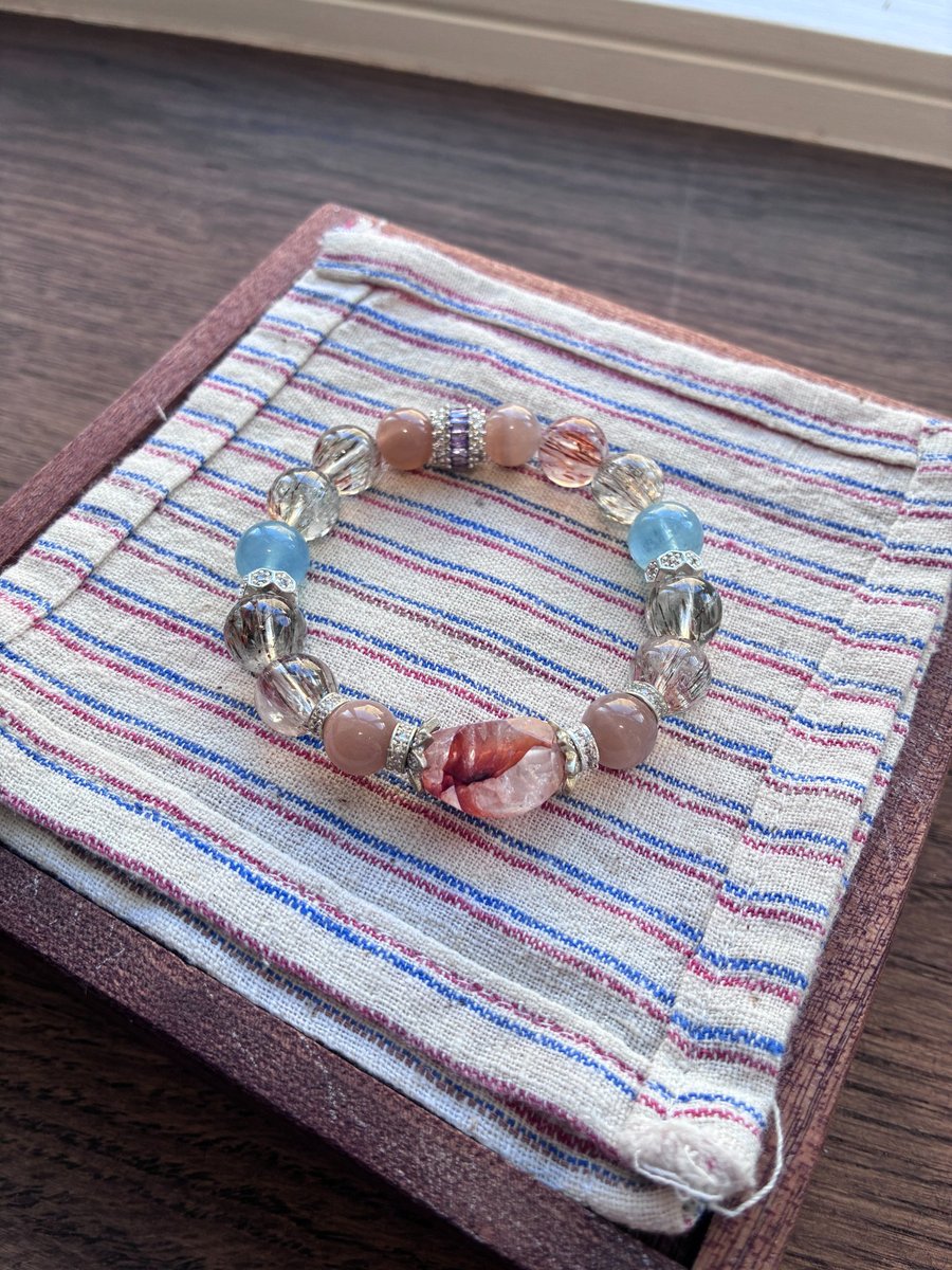 Black Gold Super Seven, Aquamarine & Peach Moonstone Bracelet
