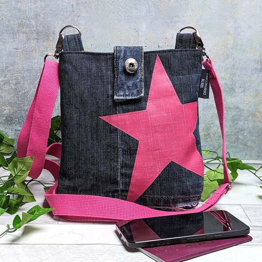 Recycled Denim Mini Cross Body Star Motif Bag