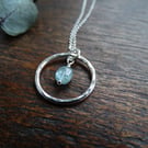 Silver hoop pendant with aquamarine - recycled silver - March birthstone