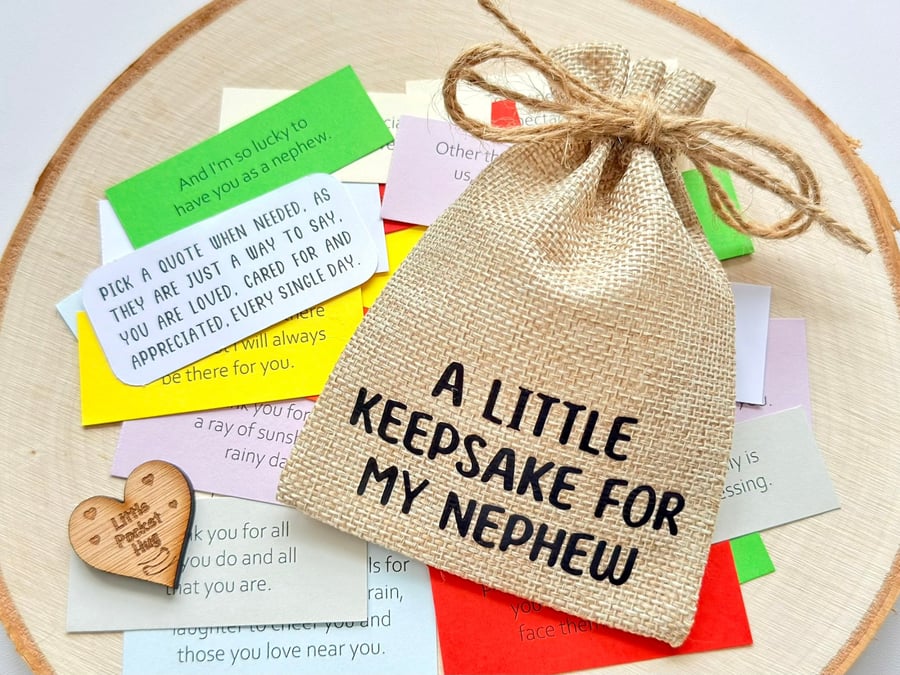 Nephew Quote Keepsake Bag, 31 Quotes, Sentimental Present Gift For Nephew