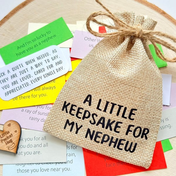 Nephew Quote Keepsake Bag, 31 Quotes, Sentimental Present Gift For Nephew