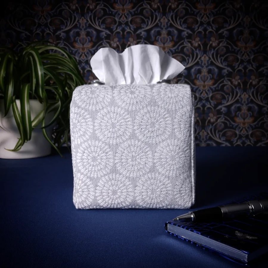 Square Tissue Box Cover Retro Design on Light Grey