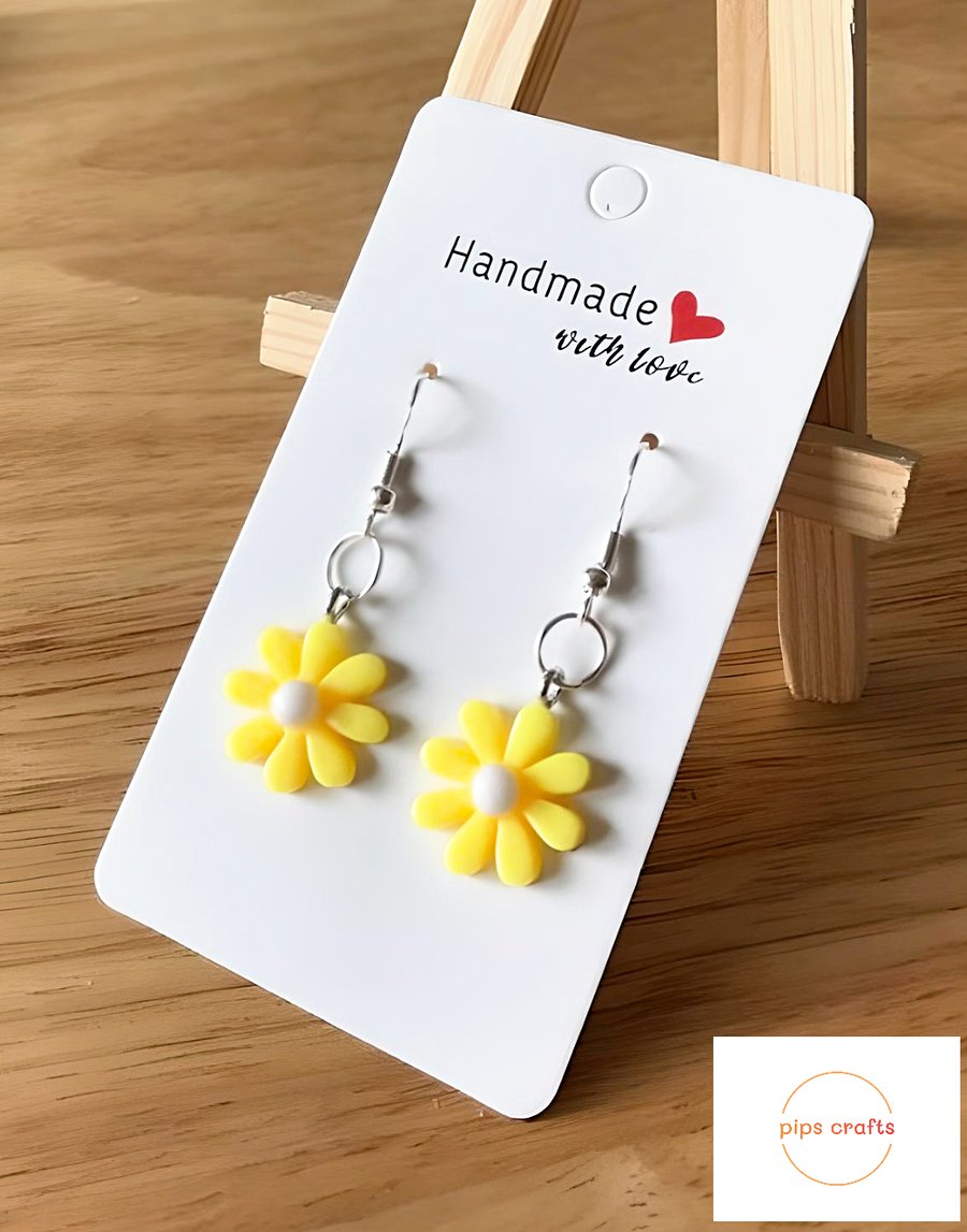 Cute Daisy Earrings Yellow & White, 925 Silver Hooks, Flower Jewellery