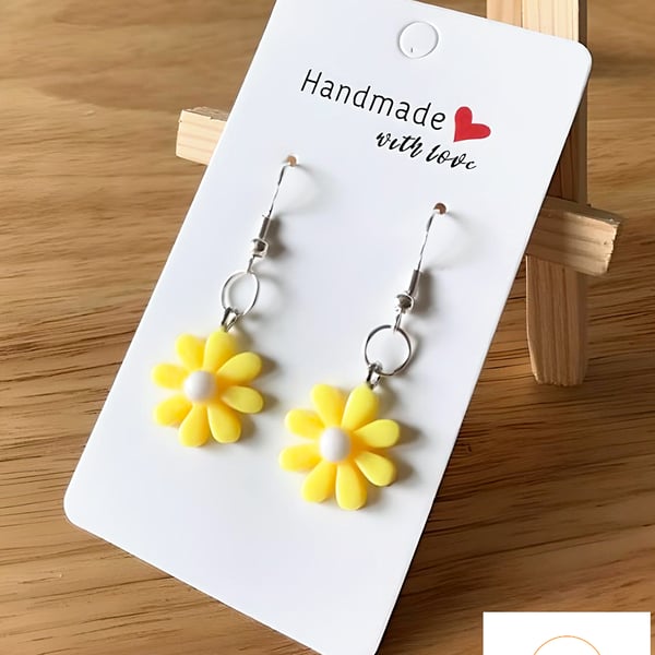 Cute Daisy Earrings Yellow & White, 925 Silver Hooks, Flower Jewellery