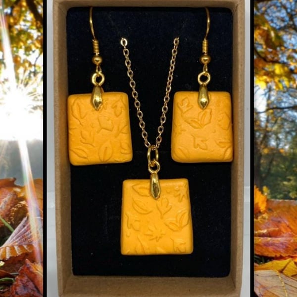 Fallen leaves lightweight clay jewellery necklace and earring set