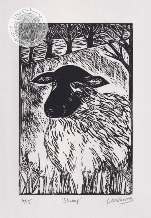 Sheep - original linocut
