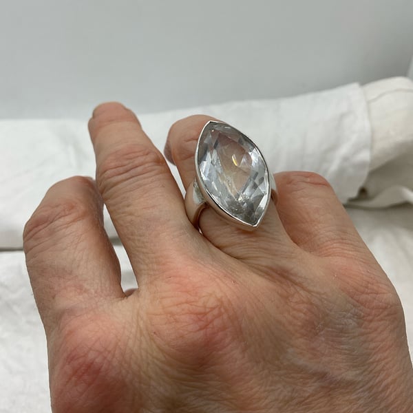 Chunky Sterling silver Rock Crystal ring