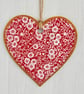 Decoupaged Wooden Hanging Heart - Red Ditsy Flower