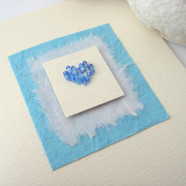 Beaded Heart handmade Card - deep turquoise