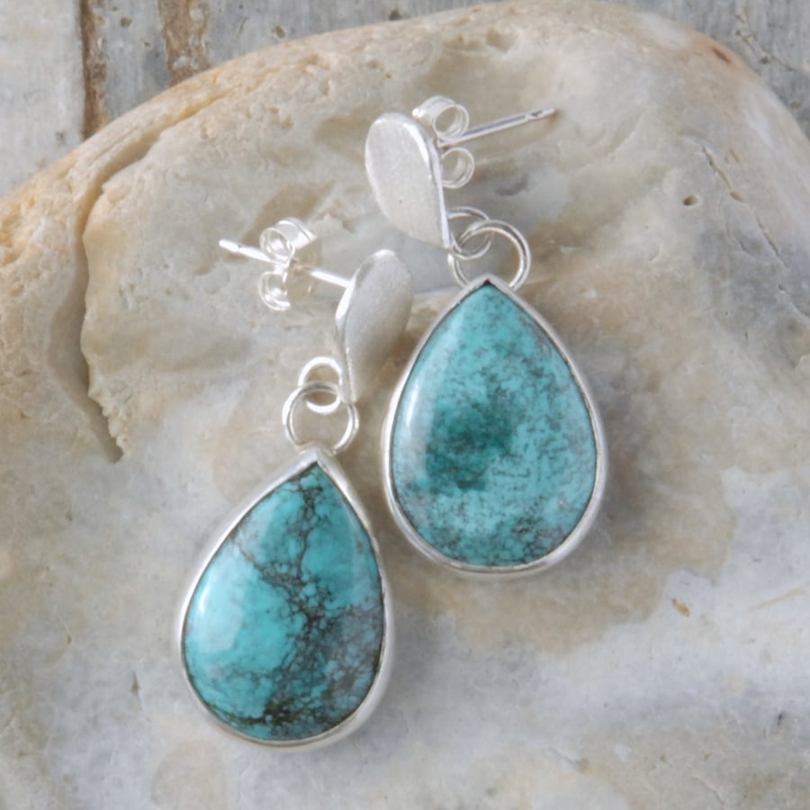 Sterling silver and tibetan turquoise drop earrings