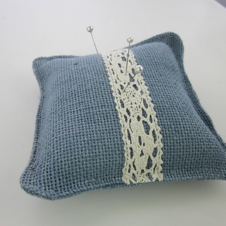 Large Blue Handmade Hessian Pincushion