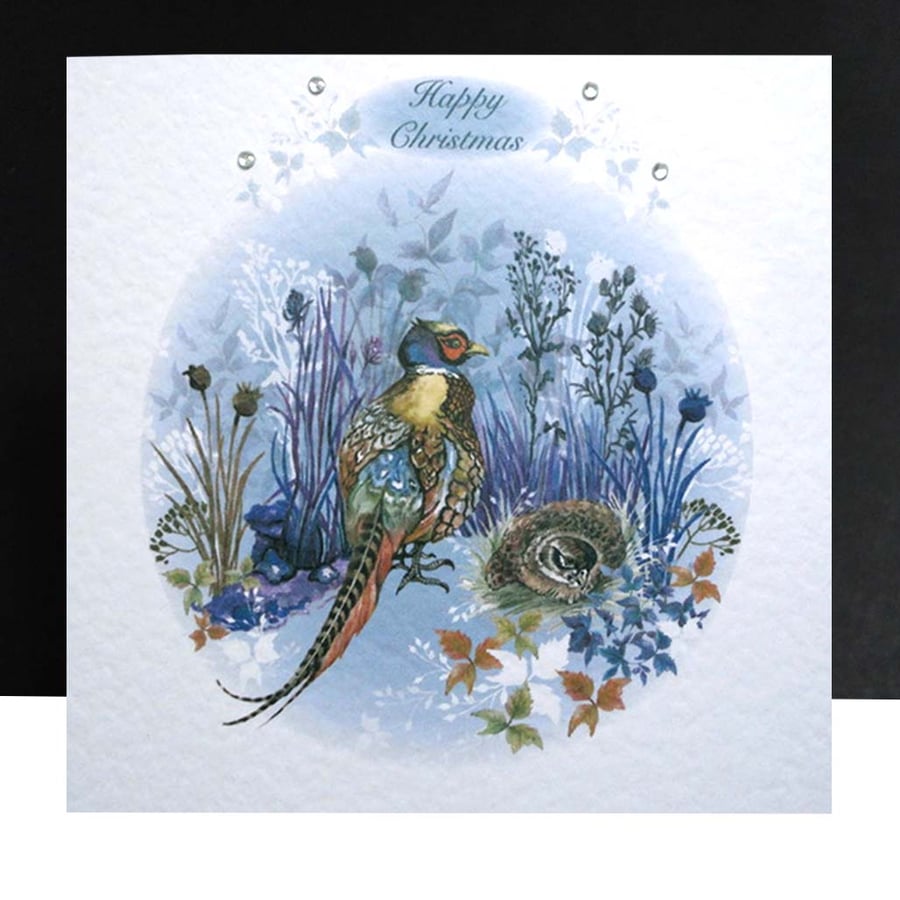 A luxury Christmas Pheasants Handmade Card - unique design