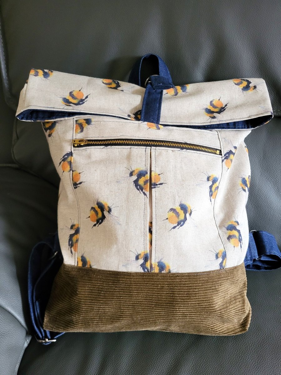 Handmade Sustainable Bumblebee Backpack – Upcycled Scrap Fabric