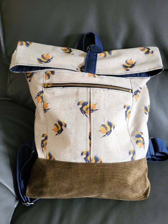 Handmade Sustainable Bumblebee Backpack – Upcycled Scrap Fabric