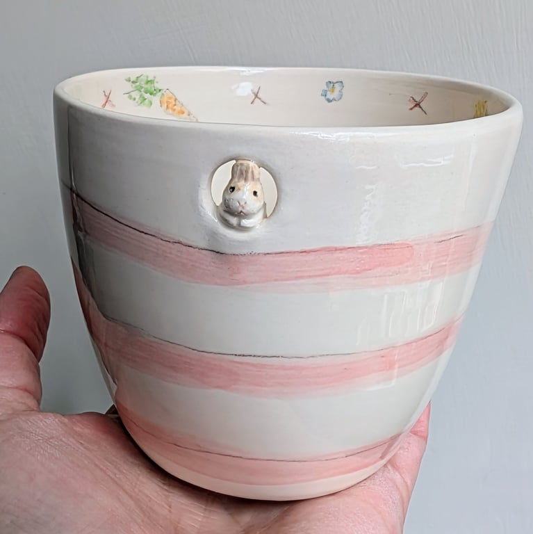 Handmade bunny rabbit handless cup, cup with handmade tiny Rabbit  