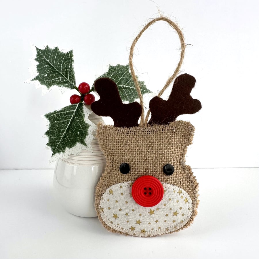 Rustic Reindeer Hanging Christmas Decoration