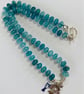 Teal cracked glass rondelle beaded necklace  - Image 4