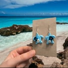 Blue Floral Sea Turtle Earrings 