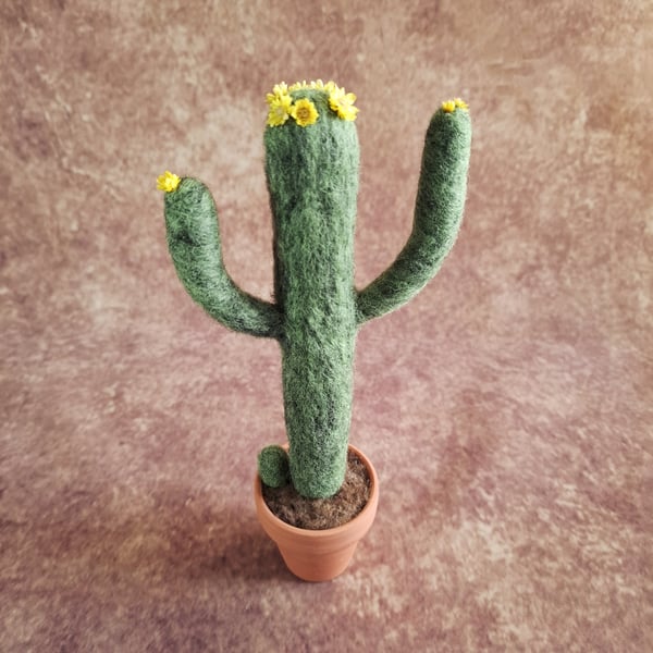 Needle Felted Saguaro, Desert Cactus. Wool Fibres. Real Terracotta Pot. 