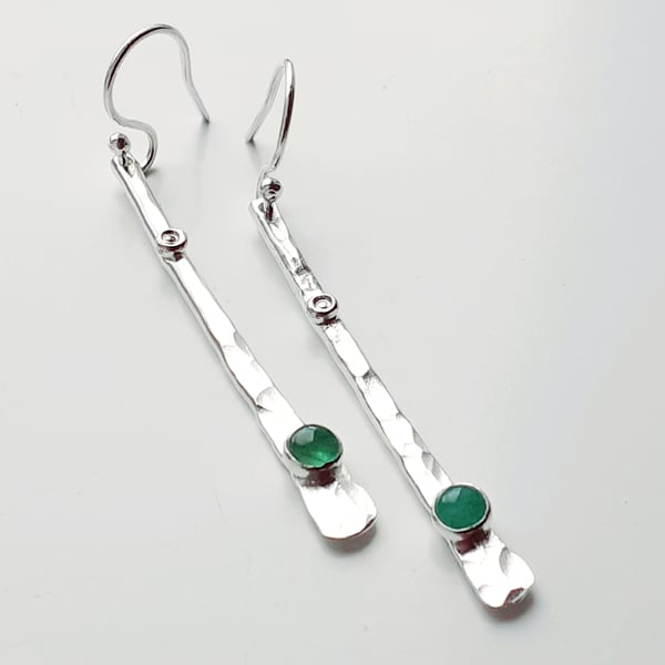 Sterling Silver Drop Earrings Natural Emeralds, Handmade Urban Design Jewellery