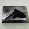 Mountain landscape with trees (monochrome) - Original ACEO