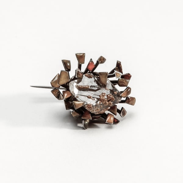 Quartz Brooch with Enamelled Flowers