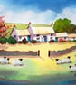 Watercolour Print,  Welsh Cottage, Cherry Blossom, Sheep,  In 14 x 11 '' Mount - Image 1