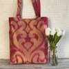 SALE, Hot pink tote bag with a shiny gold scrolled pattern