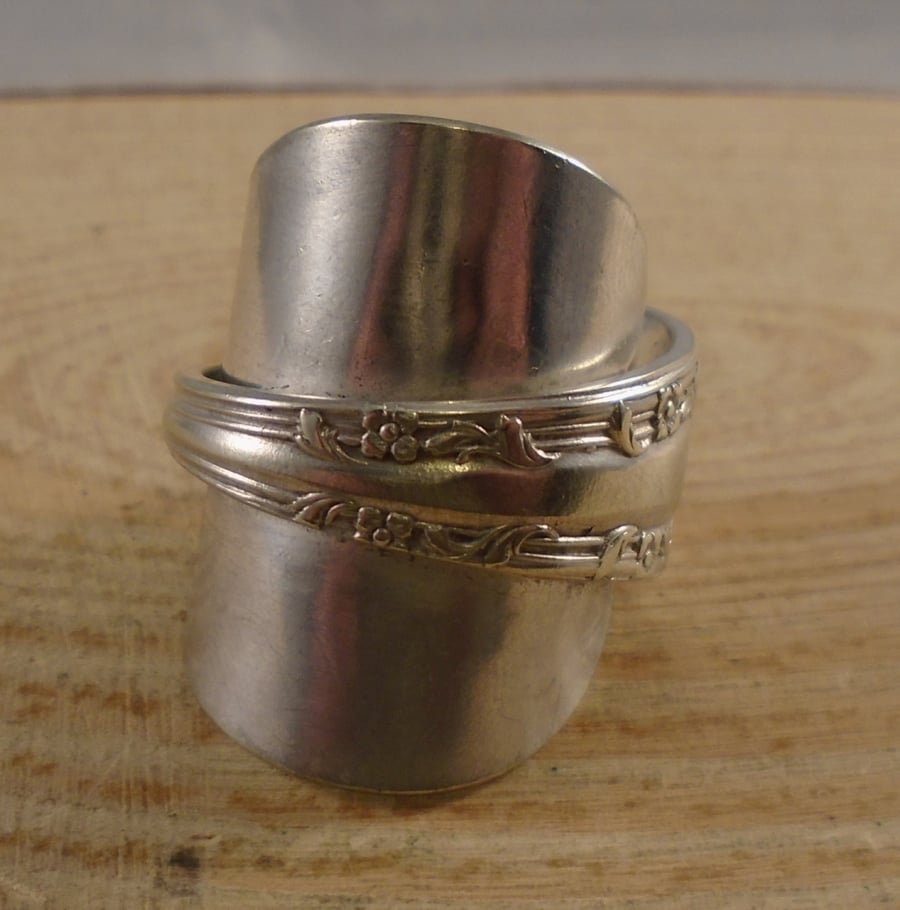 Upcycled Silver Plated Leaf Wrap Spoon Ring SPR102007