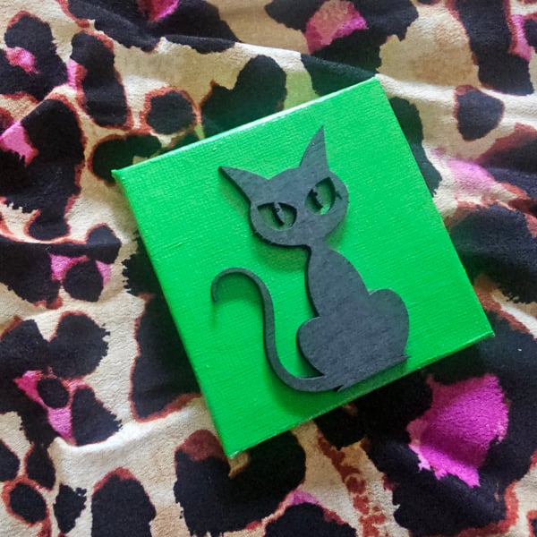 Mini Spooky Cat Wood & Canvas