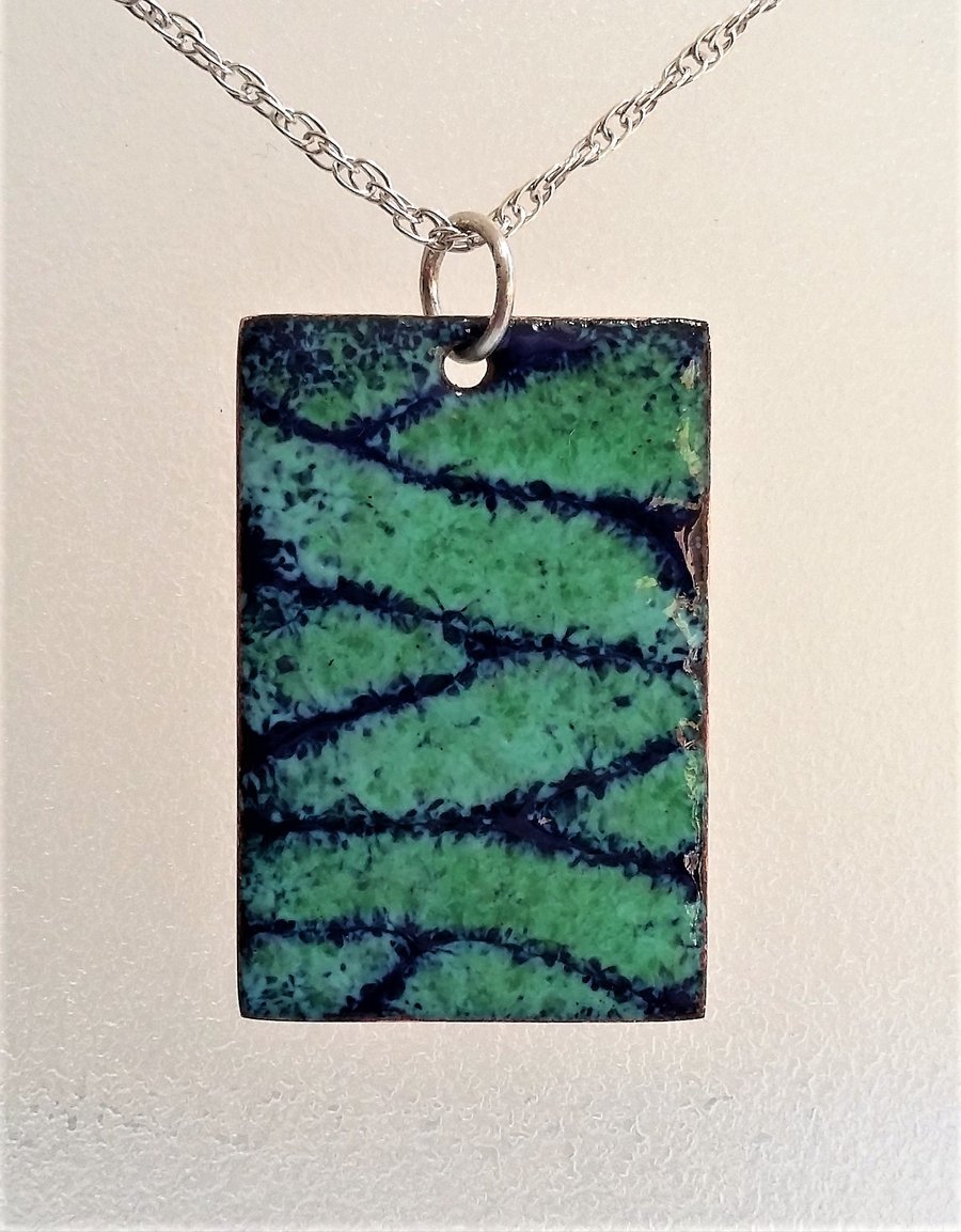 Blue and green rectangular pendant in enamelled copper 132