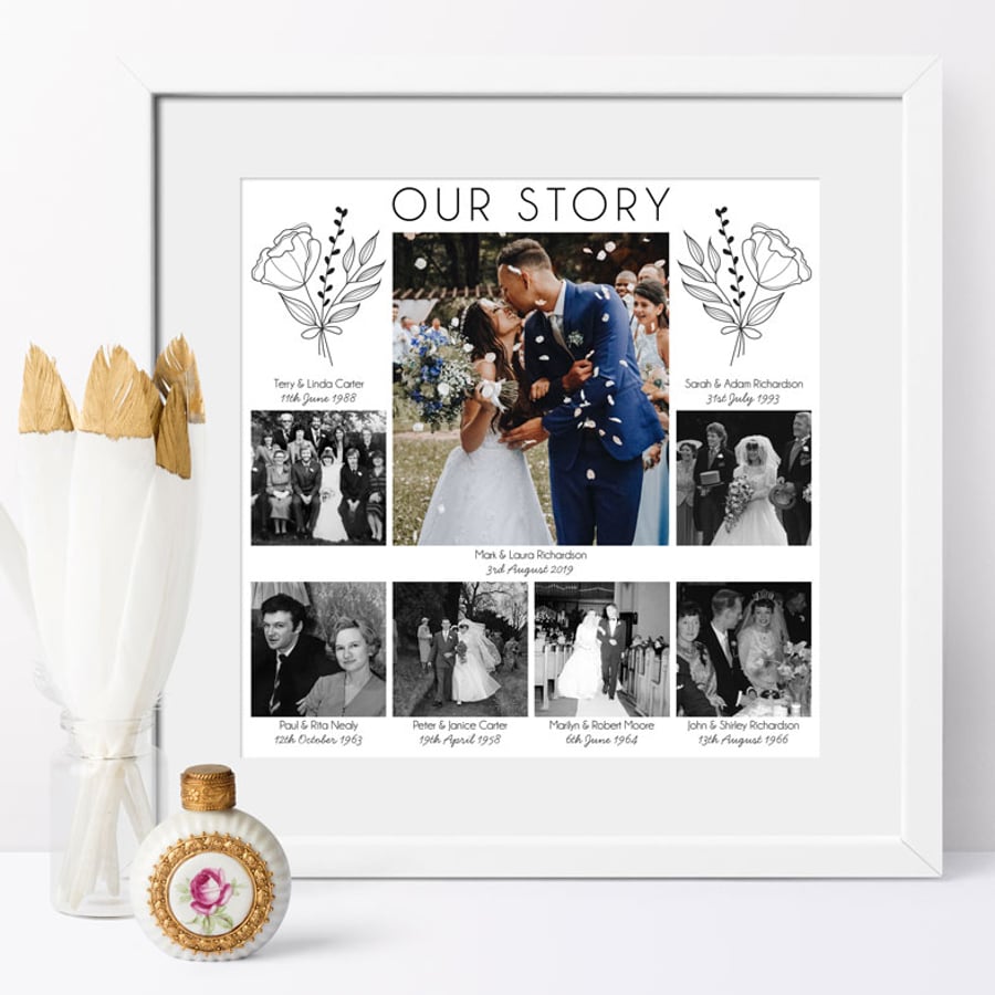 Our Story - Personalised Wedding Family Tree Photo Collage Print