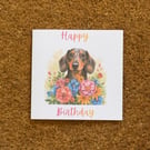 Dachshund Birthday Card - Watercolour Style Sausage Dog