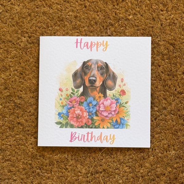 Dachshund Birthday Card - Watercolour Style Sausage Dog