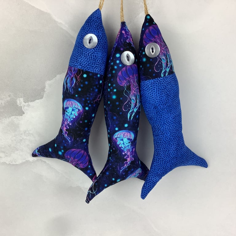 Jellyfish hanging fabric fish set, Handmade