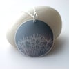 Silver grey dandelion seed disc pendant necklace 