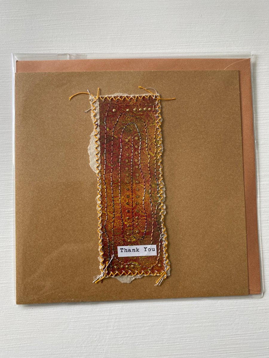 Thank you card: abstract embroidered paper panel. Blank inside.