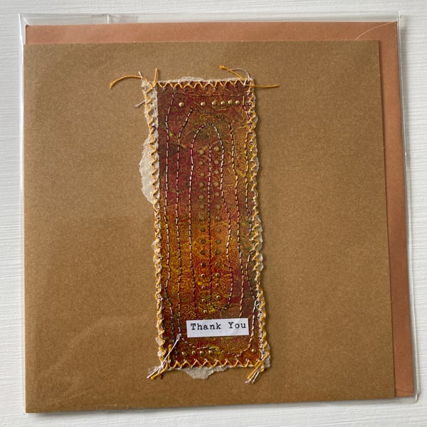 Thank you card: abstract embroidered paper panel. Blank inside.