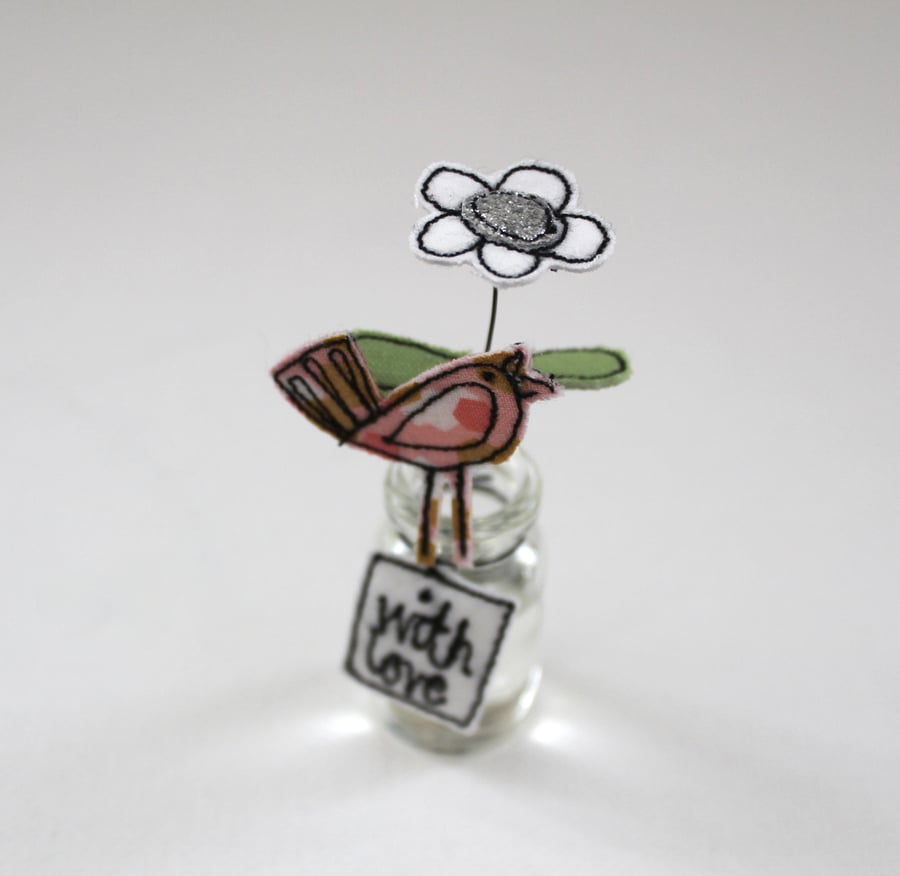 'With love' Flower in a Bottle with a Birdie