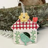 Small Ceramic bird house decoration with pottery bird 