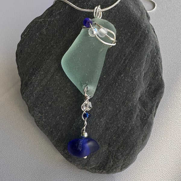 Colbalt blue sea glass necklace 
