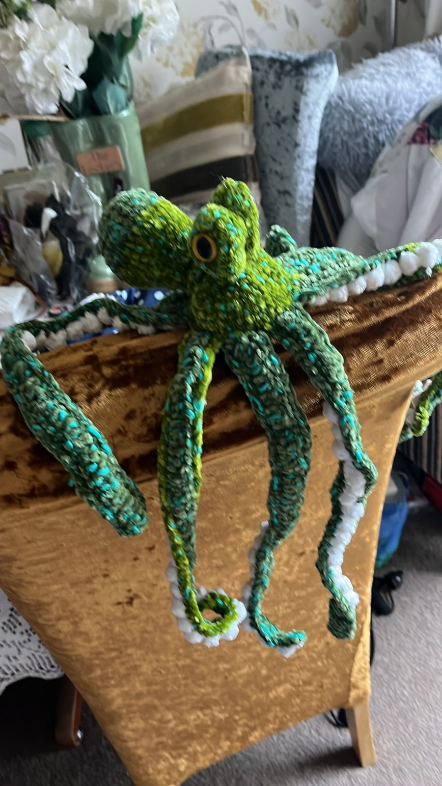 Green crotcheted octopus hand made medium size