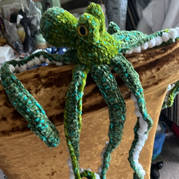 Green crotcheted octopus hand made medium size