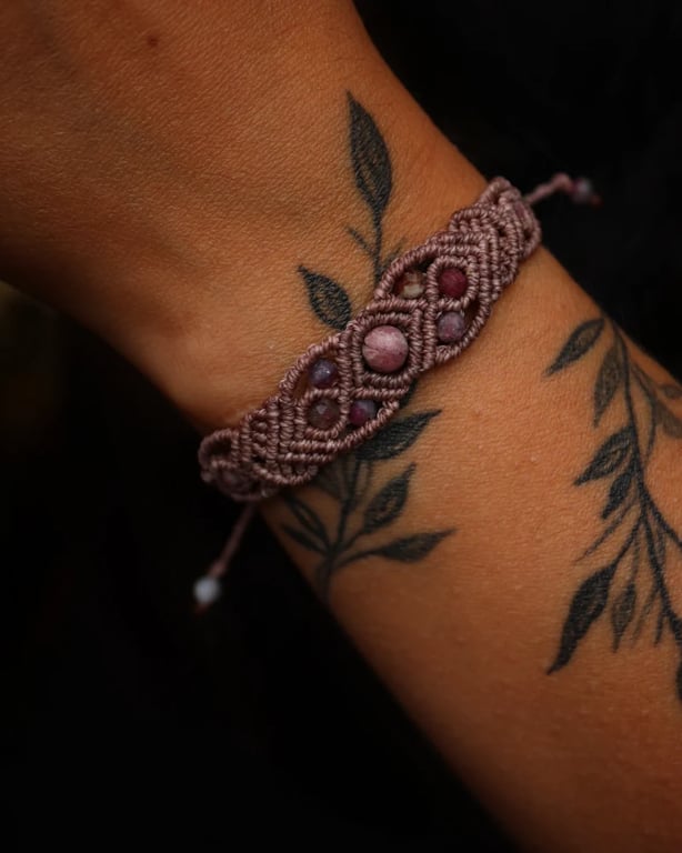 Macrame bracelet with natural stones Pink Tourmaline 