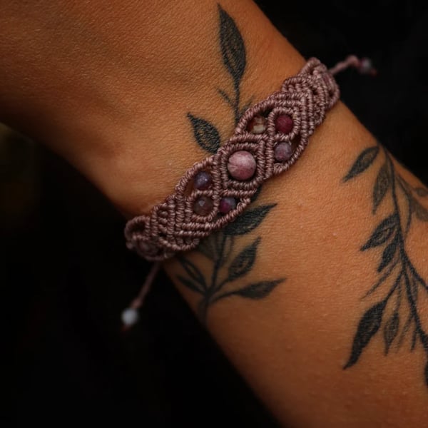 Macrame bracelet with natural stones Pink Tourmaline 