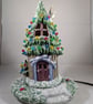 Ceramic Snowy Christmas Conifer Cottage House Table Lamp Ornament Decoration. - Image 1