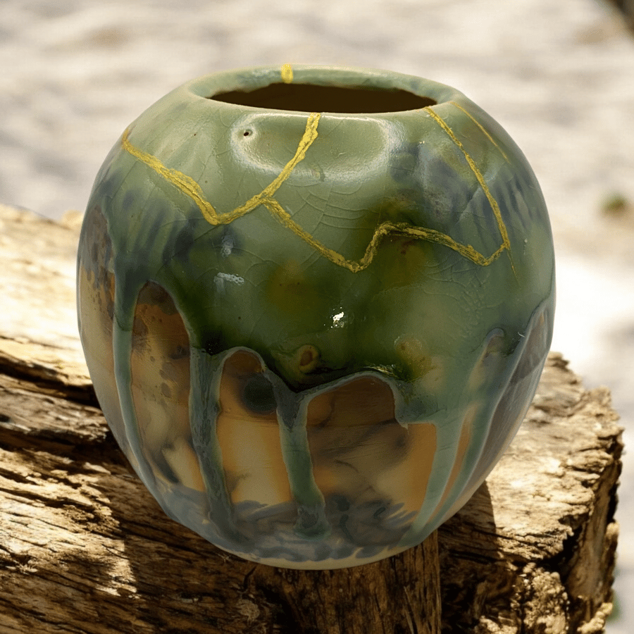 Kintsugi-Inspired Ceramic Vase - Unique Handcrafted Pottery 974
