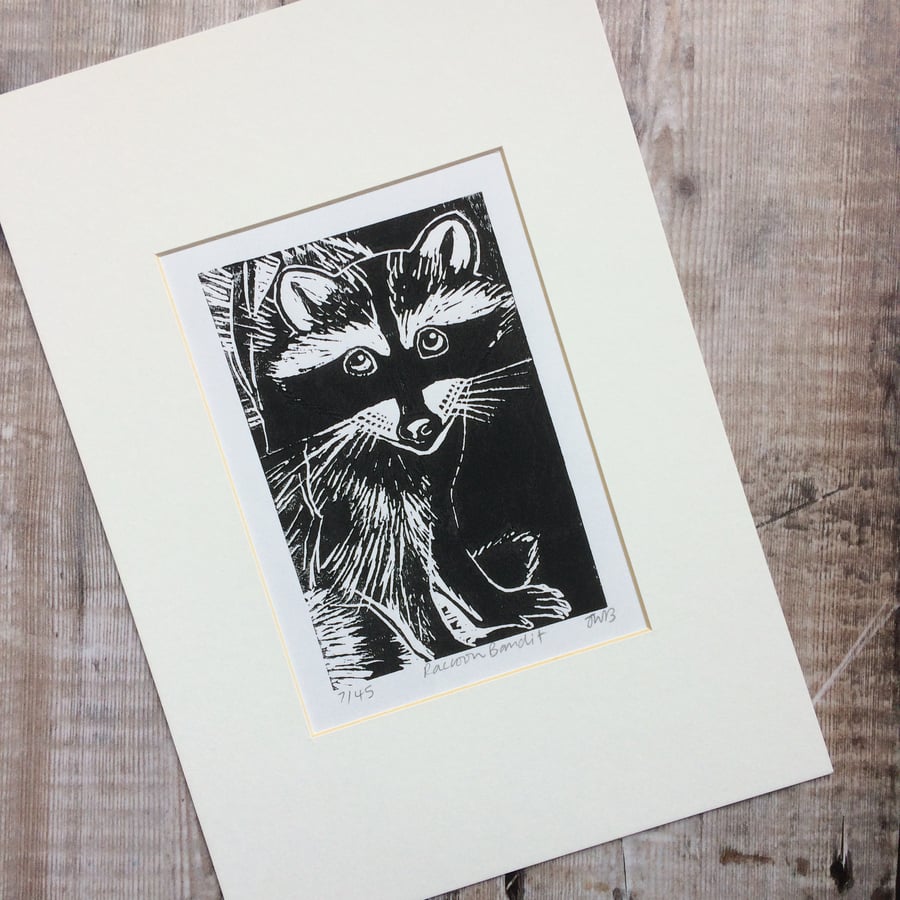 'Raccoon Bandit' Limited Edition Lino Print 