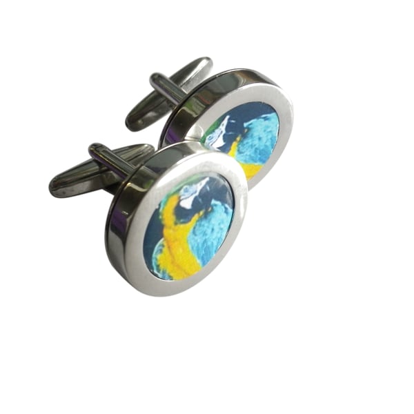 Exotic parrot cufflinks, free shipping, gift wrapped, terrific image, Ref 1234