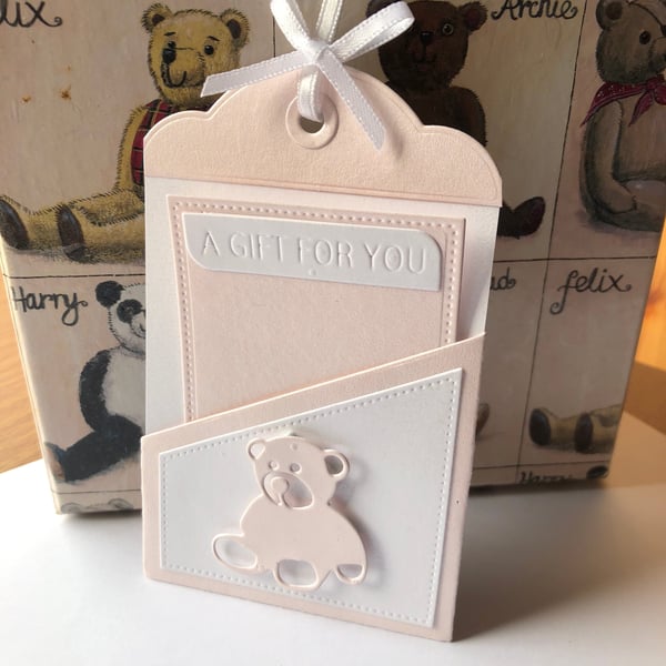 Handmade Pink shimmer baby gift card or money holder, Special occasion wallet
